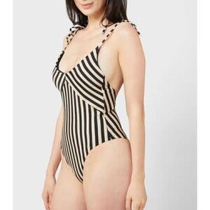 New VERO MODA Size US S VMANJU Striped High Leg Swimsuit Black/Cream